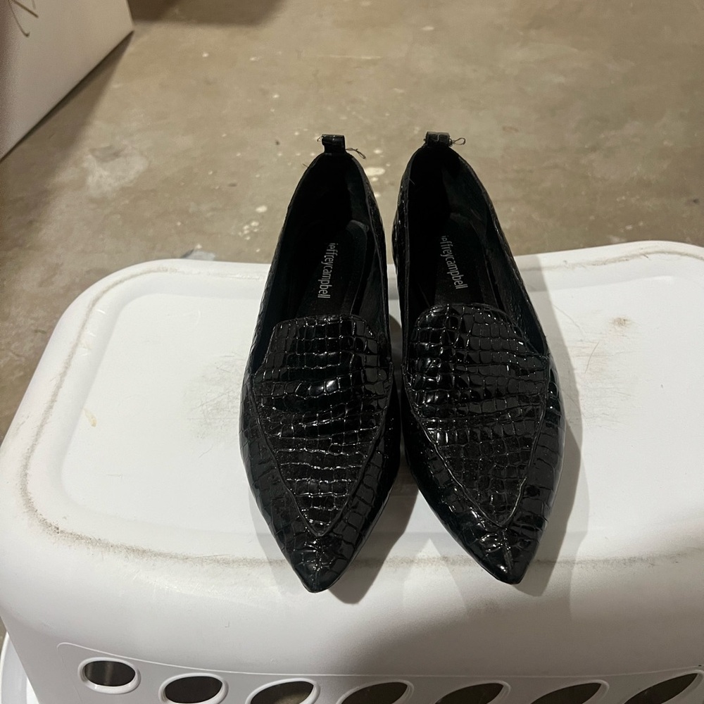 Black Jeffrey Campbell Croc-Embossed Pointed Toe Flats